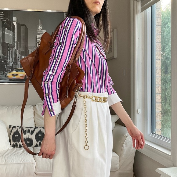 Maje pink/purple/white striped shirt with snap button sleeves - Picture 3 of 16